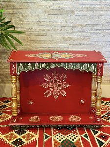 Escultura Altar Indiano - Decorativo - Pintado à mão - Vermelho e Colorido