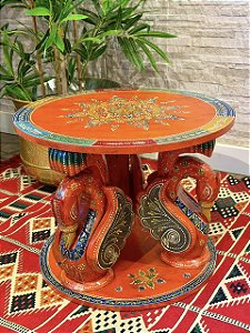 Mesa - Madeira - Pintado à Mão - Laranja e Colorido