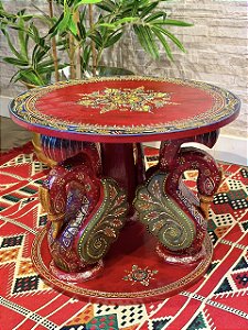 Mesa - Madeira - Pintado à Mão - Vermelho e Colorido