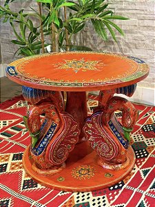 Mesa - Madeira - Pintado à Mão - Laranja e Colorido