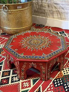 Mesa Madeira - Pintado à Mão - Vermelho e Colorido - 40CM