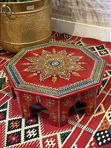 Mesa Madeira - Pintado à Mão - Vermelho e Colorido - 40CM