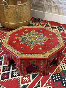 Mesa Madeira - Pintado à Mão - Vermelho e Colorido - 40CM