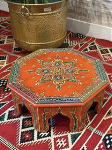 Mesa Madeira - Pintado à Mão - Vermelho e Colorido - 40CM