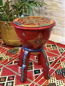 Mesa de Apoio - Madeira - Pintado à Mão - Vermelho e Colorido - 46CM