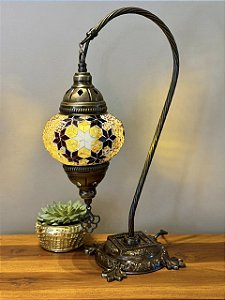 Luminária Turca Pendente - Médio - Mosaico - Amarelo e Marrom