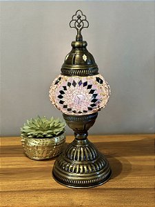 Luminária Turca Reto - Pequeno - Mosaico - Rosa