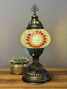 Luminária Turca Reto - Médio - Mosaico - Amarelo e Colorido