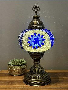 Luminária Turca Reto - Grande - Mosaico - Azul e Branco