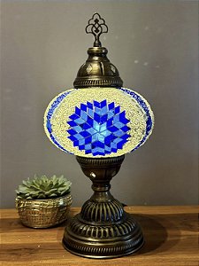 Luminária Turca Reto - Grande - Mosaico - Azul e Branco