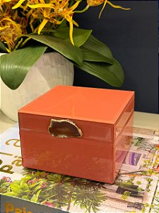 Caixa Decorativa - Vidro - Porta Joias - Salmão - 13X13CM