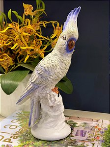 Escultura Cacatua - Decorativa - Resina - Branca e Roxo