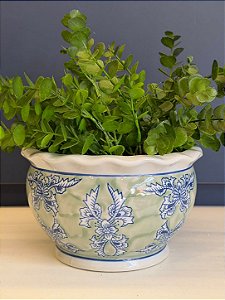 Cachepot em Cerâmica - Azul e Verde Claro - 20CM
