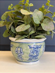 Cachepot em Cerâmica - Azul e Verde Claro - 16CM