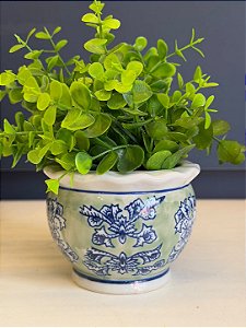 Cachepot em Cerâmica - Azul e Verde Claro - 11CM
