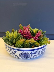 Cachepot em Cerâmica - Azul e Branco - 20CM