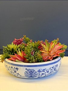Cachepot em Cerâmica - Azul e Branco - 23CM