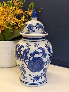 Potiche - Ceramica - Azul e Branco - 30cm