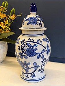 Potiche Cerâmica Azul e Branco 36CM