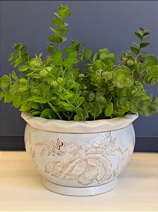 Cachepot em Cerâmica - Azul Claro e Marrom - 20CM
