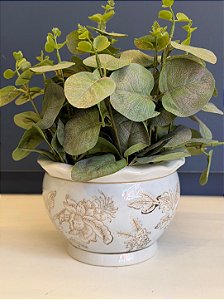 Cachepot em Cerâmica - Azul Claro e Marrom - 16CM