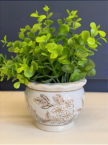 Cachepot em Cerâmica - Azul Claro e Marrom - 11CM