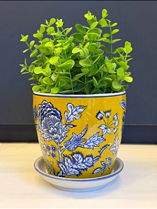 Cachepot em Cerâmica - Amarelo e Azul - 12,5CM