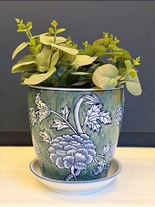 Cachepot em Cerâmica - Verde e Azul - 16CM
