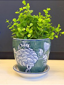 Cachepot em Cerâmica - Verde e Azul - 12,5CM