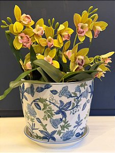 Cachepot em Cerâmica - Azul e Verde - 25CM