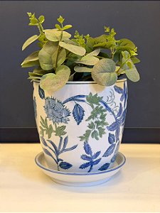 Cachepot em Cerâmica - Azul e Verde - 16CM