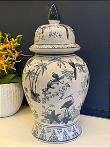 Potiche Cerâmica - Branco e Cinza - 47CM