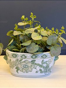 Cachepot em Cerâmica - Verde e Branco