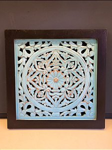 Quadro - Madeira Entalhada - Turquesa e Preto