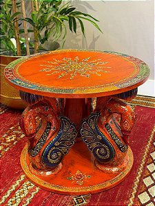 Mesa - Madeira - Pintado à Mão - Laranja e Colorido