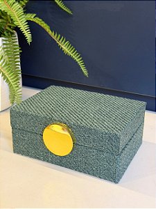 Caixa Decorativa - Tecido - 8X18 - Verde e Dourado