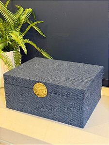Caixa Decorativa - Tecido - 13X27 - Azul e Dourado