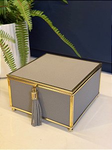 Caixa Decorativa - Couro Sintético - Cinza - 9X15