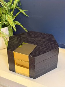 Caixa Decorativa - Madeira - Porta Joias - Preto e Dourado - 26X30