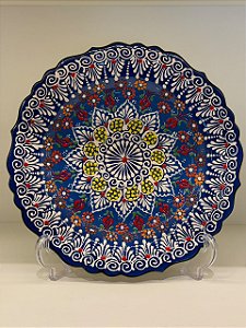Prato de Parede Grande - Turquia - Decorativo - Cerâmica - Azul e Colorido