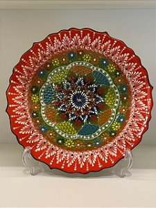 Prato de Parede Grande - Turquia - Decorativo - Cerâmica - Laranja Verde e Colorido