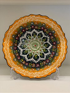 Prato de Parede Grande - Turquia - Decorativo - Cerâmica - Amarelo, Preto e Colorido