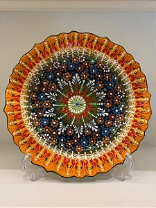 Prato de Parede Grande - Turquia - Decorativo - Cerâmica - Amarelo, Verde e Colorido