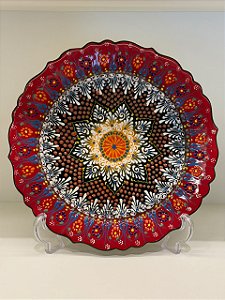 Prato de Parede Grande - Turquia - Decorativo - Cerâmica - Vermelho, Preto e Colorido