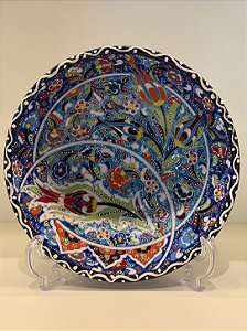 Saladeira - Cerâmica - Turquia - Pintura Relevo - Tamanho Pequeno - Azul e Colorido