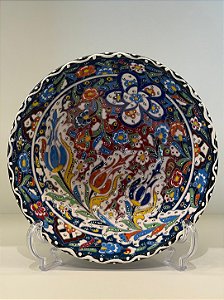 Saladeira - Cerâmica - Turquia - Pintura Relevo - Tamanho Pequeno - Azul e Colorido