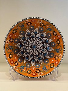 Saladeira - Cerâmica - Turquia - Pintura Relevo - Tamanho Pequeno - Laranja e Colorido