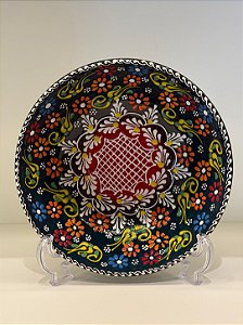 Saladeira - Cerâmica - Turquia - Pintura Relevo - Tamanho Pequeno - Verde Escuro e Colorido