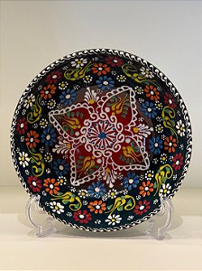 Saladeira - Cerâmica - Turquia - Pintura Relevo - Tamanho Pequeno - Verde Escuro e Colorido