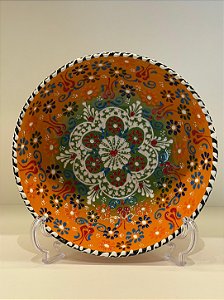 Saladeira - Cerâmica - Turquia - Pintura Relevo - Tamanho Pequeno - Laranja e Colorido